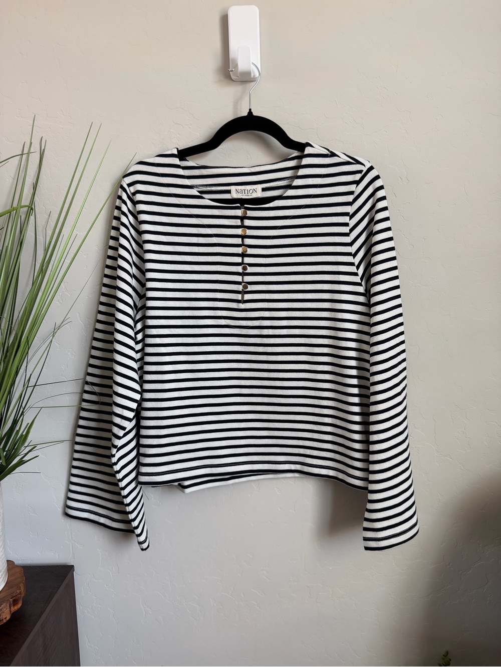 Nation LTD Sylvia Long Sleeve Top XXL White Navy Stripe Henley Sold Out $178